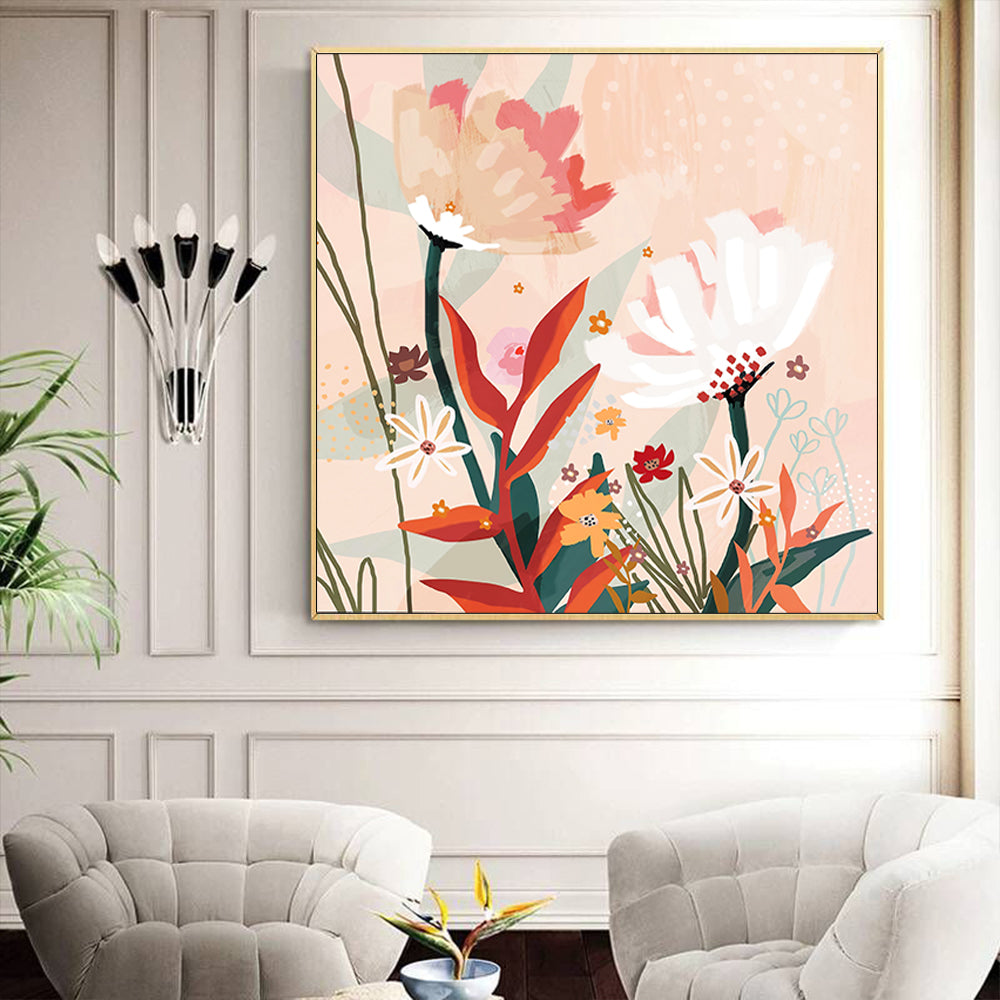 NATIVE FLORAL GOLD FRAMED CANVAS WALL ART