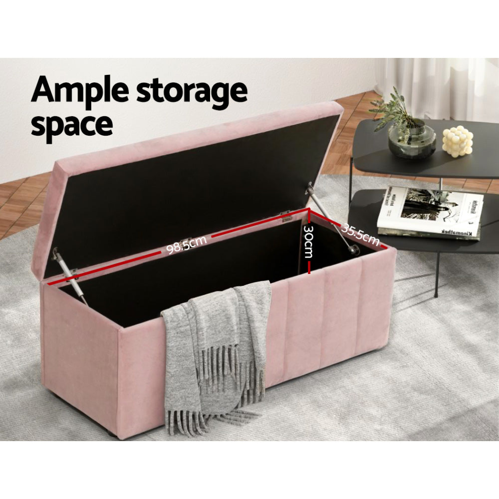 ARTISS VELVET PINK STORAGE OTTOMAN