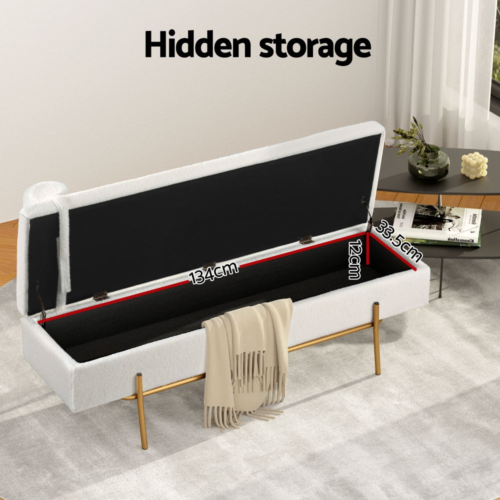 ARTISS PILLOW BOUCLE 140CM STORAGE OTTOMAN