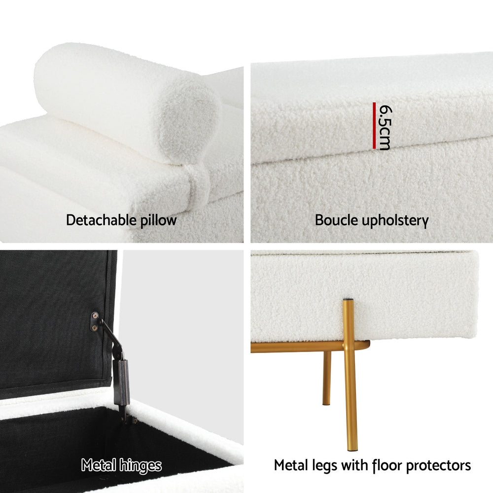 ARTISS PILLOW BOUCLE 140CM STORAGE OTTOMAN