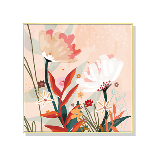 NATIVE FLORAL GOLD FRAMED CANVAS WALL ART