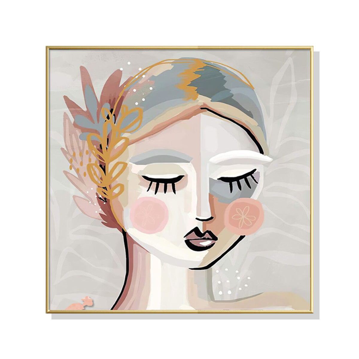 CALM GIRL GOLD FRAMED CANVAS WALL ART