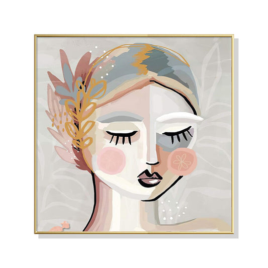 CALM GIRL GOLD FRAMED CANVAS WALL ART