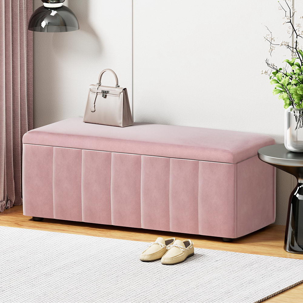 ARTISS VELVET PINK STORAGE OTTOMAN