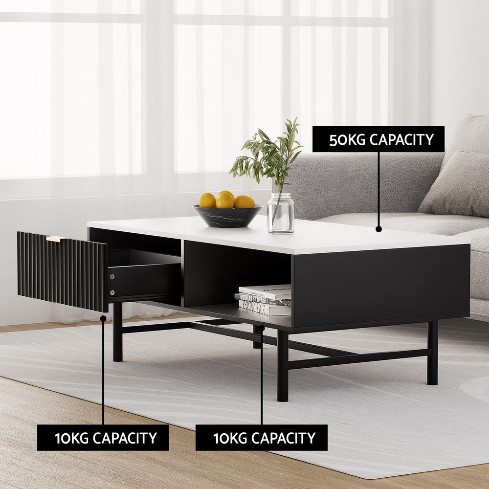 MARBLE STYLE TOP BLACK STORAGE COFFEE TABLE