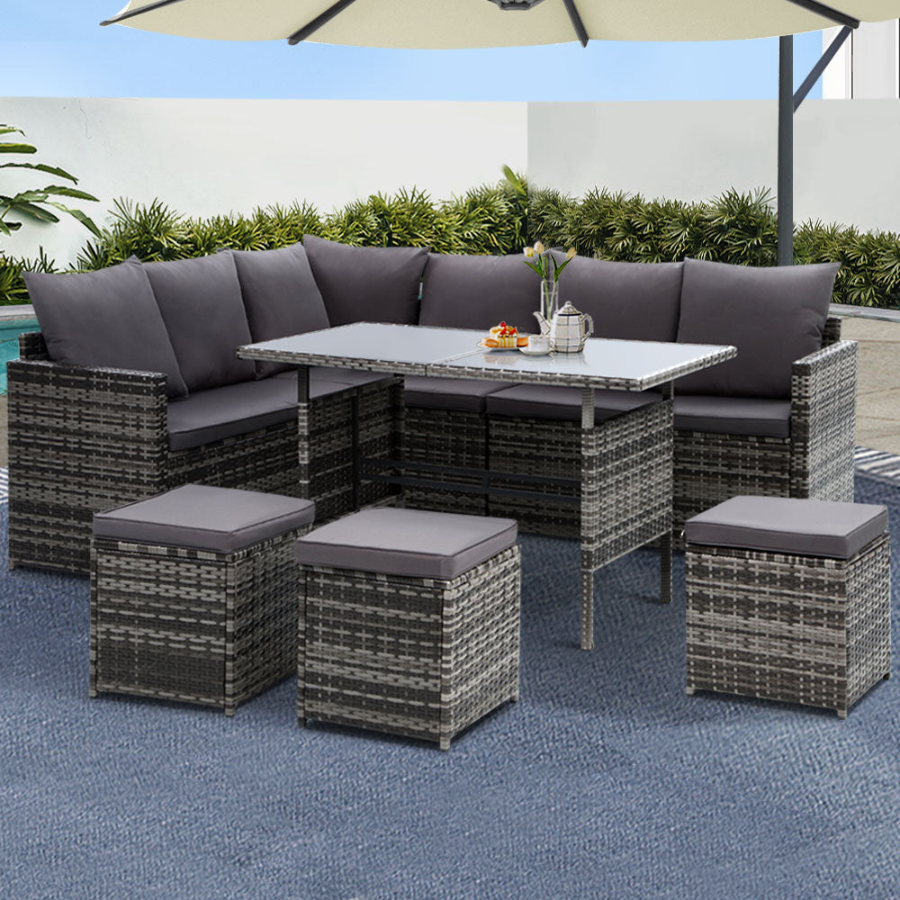 GARDEON 9 SEATER WICKER OUTDOOR LOUNGE SETTING