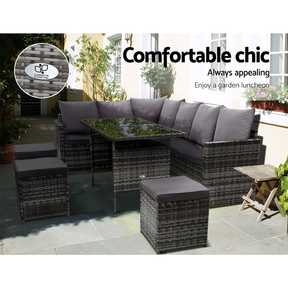 GARDEON 9 SEATER WICKER OUTDOOR LOUNGE SETTING