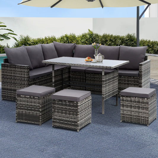 GARDEON 9 SEATER WICKER OUTDOOR LOUNGE SETTING