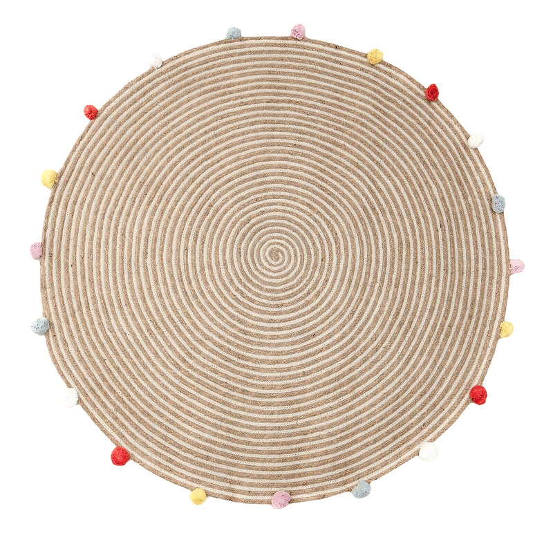 ROUND WOVEN JUTE COTTON 120CM POMPOM RUG