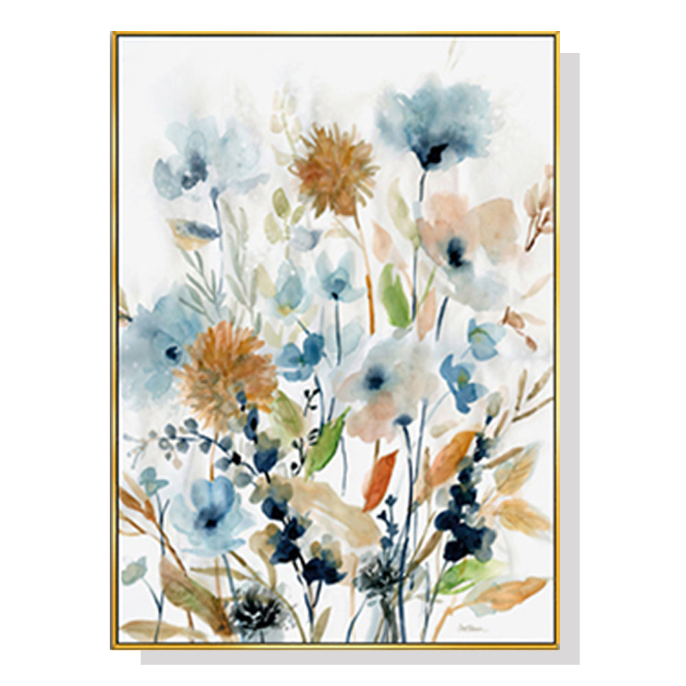 FLORAS WATERCOLOUR STYLE GOLD FRAMED CANVAS