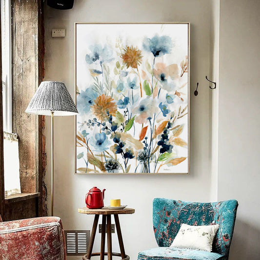 FLORAS WATERCOLOUR STYLE GOLD FRAMED CANVAS